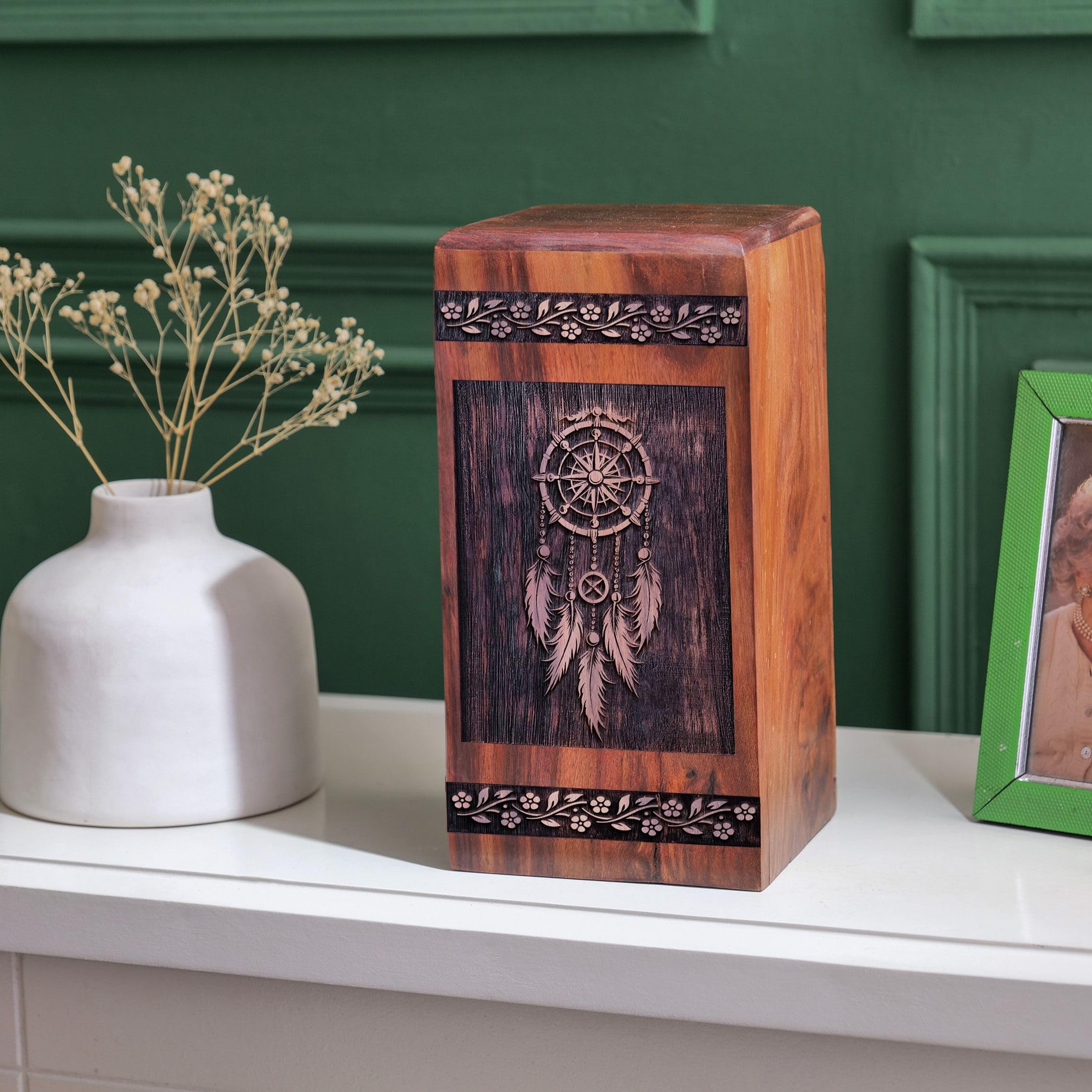 SUBSH Dream Catcher Urn, 5 Inch Urn, Wooden Urn, Small Urn for Ashes, Decorative Urns, Memorial Keepsakes for Ashes, Urns for Human Ashes, Cremation Urn for Ashes, Urn for Ashes Adult, Pack of 1 - Image 7
